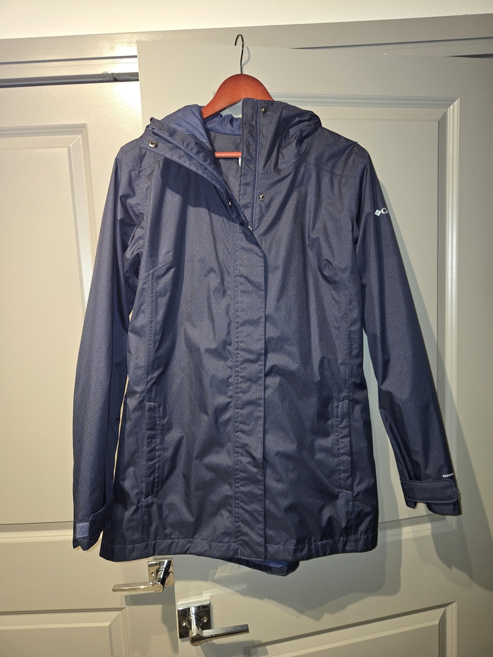 Columbia SOLID Navy Blue Hooded Raincoat